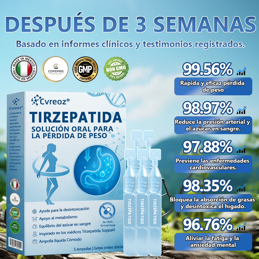 【Promoción del último día: 66 % de descuento🔥】 𝐂𝐯𝐫𝐞𝐨𝐳® 𝐓𝐢𝐫𝐳𝐞𝐩𝐚𝐭𝐢𝐝𝐚 𝐬𝐨𝐥𝐮𝐜𝐢ó𝐧 𝐨𝐫𝐚𝐥 𝐩𝐚𝐫𝐚 𝐥𝐚 𝐩é𝐫𝐝𝐢𝐝𝐚 𝐝𝐞 𝐩𝐞𝐬𝐨 🇲🇽 Efecto visible, sin efectos secundarios, 7 días de efecto, apto para todas las edades🏥